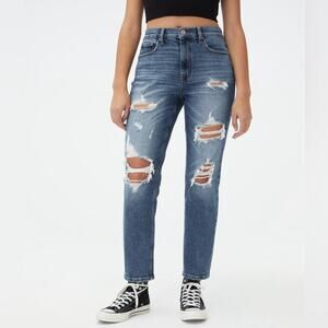 Aeropostale Ripped Mom Jeans‎ Size 12 Casual Distressed High Rise Straight